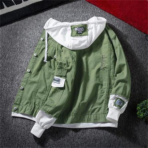 autumn women's jacket korea fashion hooded denim ripped hole bomber outerwear female basic jeans coats jackets, Black;brown